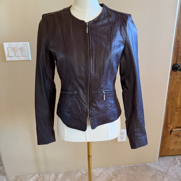 Burgundy Leather Jacket, size small - Picture 2 of 6